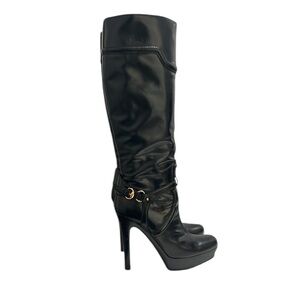 Gucci Leather Platform Boots with Buckle Detail Size 7.5